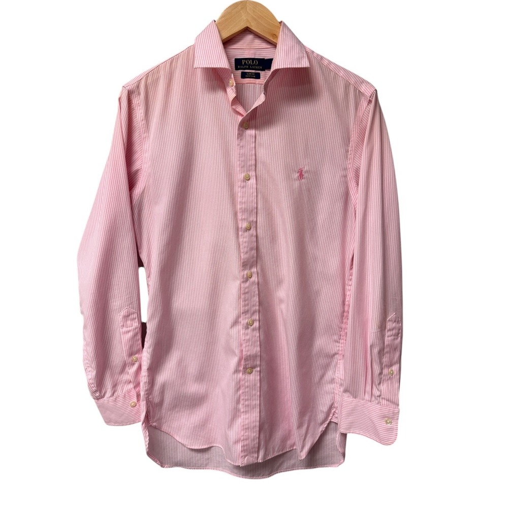 Polo Ralph Lauren Button Down Mens 15 32/33 Pink Striped Slim Fit Classic Shirt